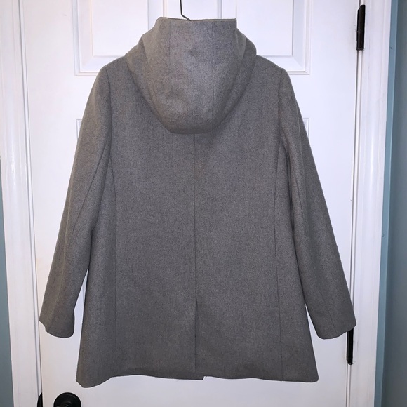 J. Crew Gray Italian Wool Swingy Coat W/ Faux Fur Hood - Picture 5 of 7